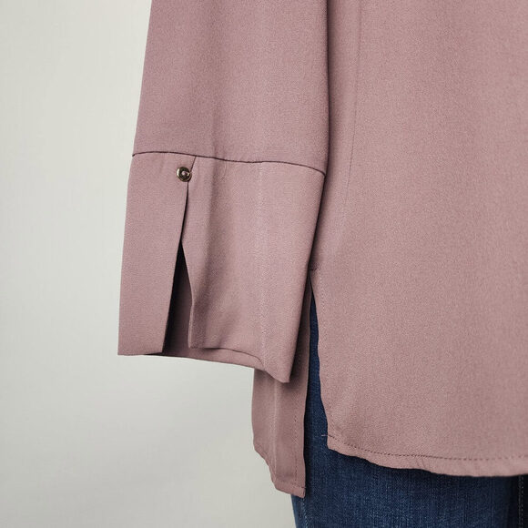 Dynamite Mauve Button Up Blouse Cutout Back Size L - Picture 3 of 9